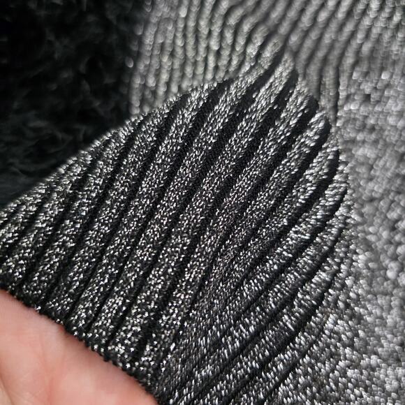 Lauren Michelle Silver Black Sparkly Fuzzy Trim Cardigan Size Medium Party - Picture 11 of 13